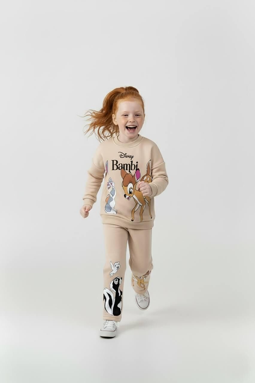 Bambü karekter baskı detay şardonlu pamuklu takım