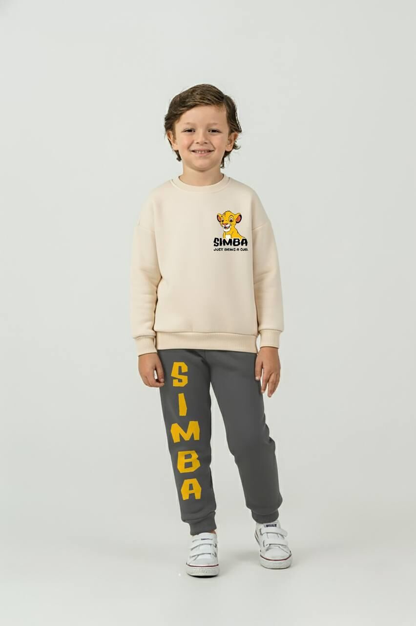 Simba karakter baskı detay şardonlu pamuklu takım