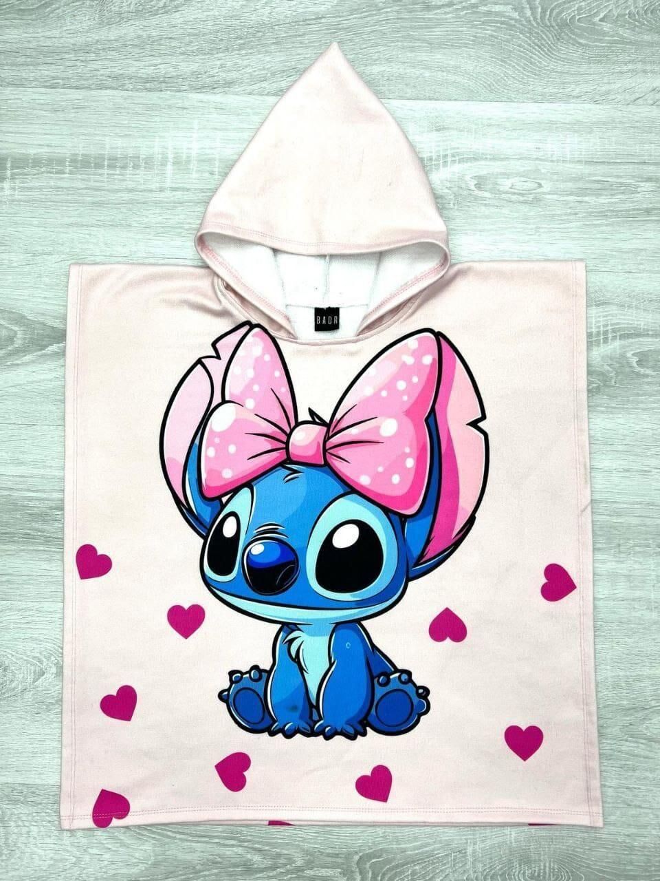 Pembe karakter detaylı panço havlu