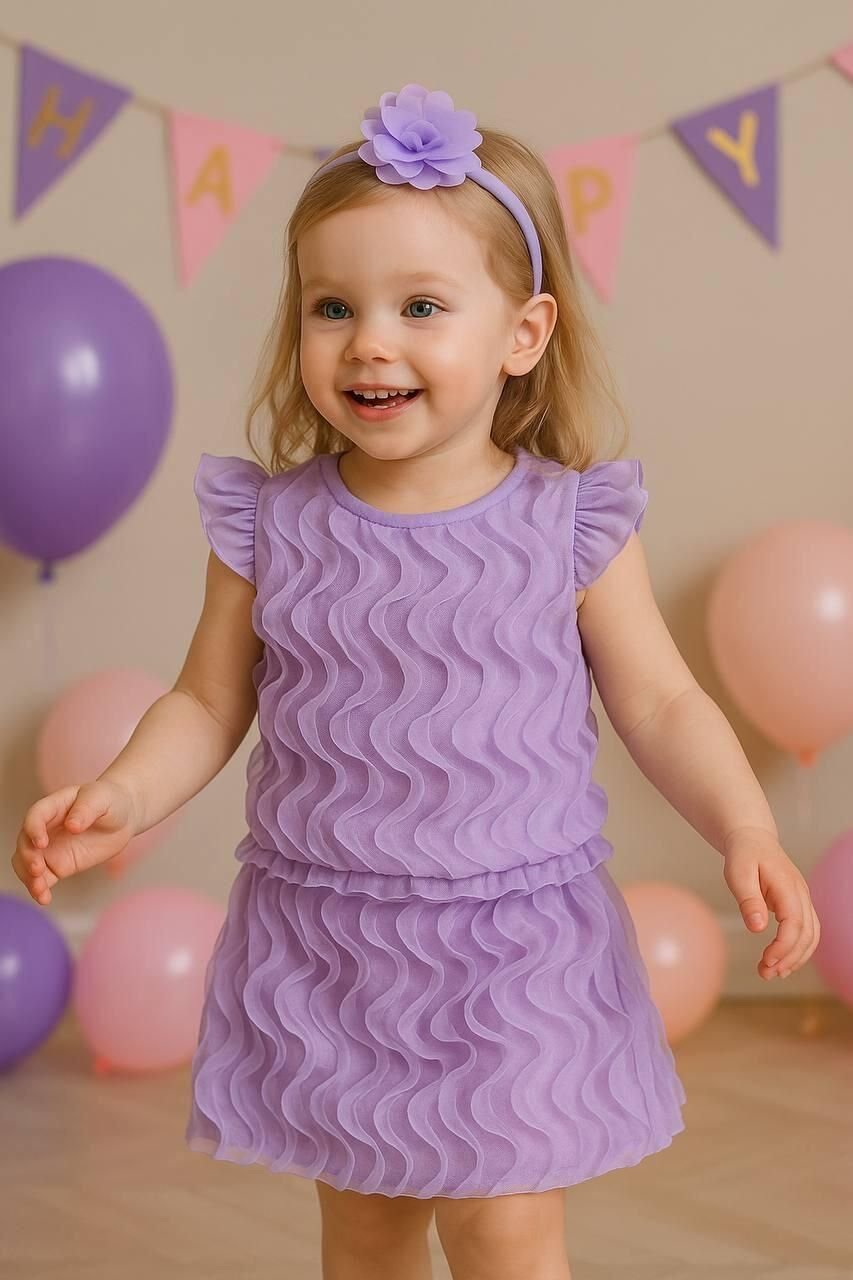 Tül kabartma detaylı şort etekli takım  (taç hediyeli)