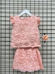 Tül kabarma detay şort etekli takım( taç hediyeli)