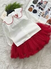 Nakış yaka detay gömlek karnaval etekli takım