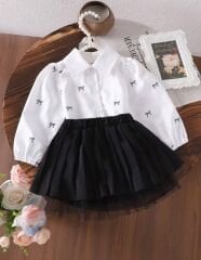 Fiyonk detay gömlek ve etekli takım