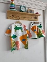 Yaprak desenli Unisex şortlu takım