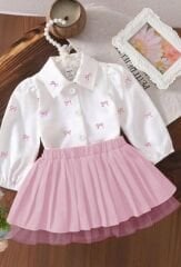 Fiyonk detay gömlek ve etekli takım