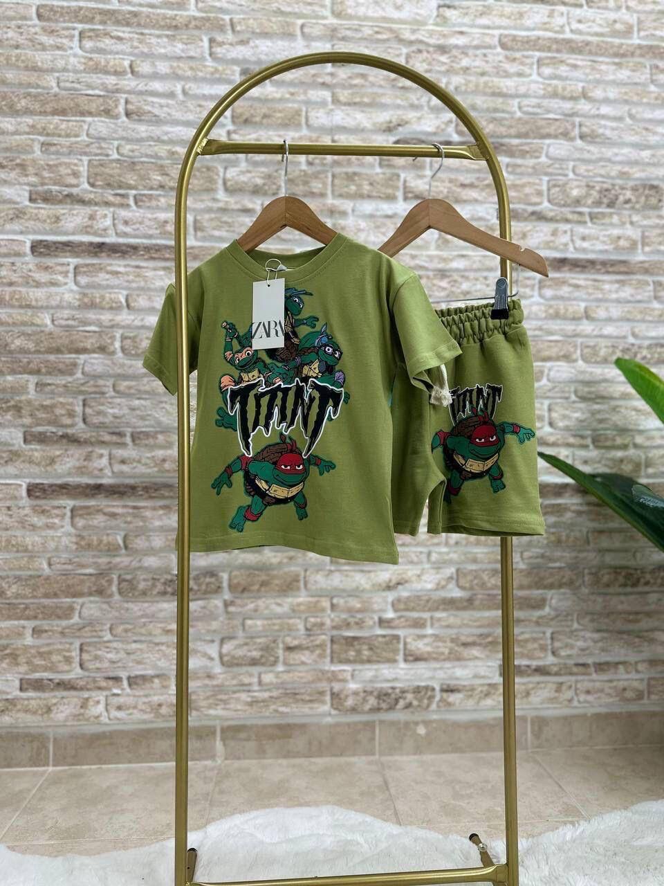 Ninja kaplumbağa detaylı pamuklu şortlu takım