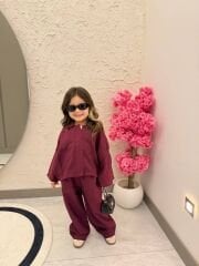 Kız çocuk ceket pantolon pamuklu dokuma takım