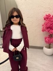 Kız çocuk ceket pantolon pamuklu dokuma takım