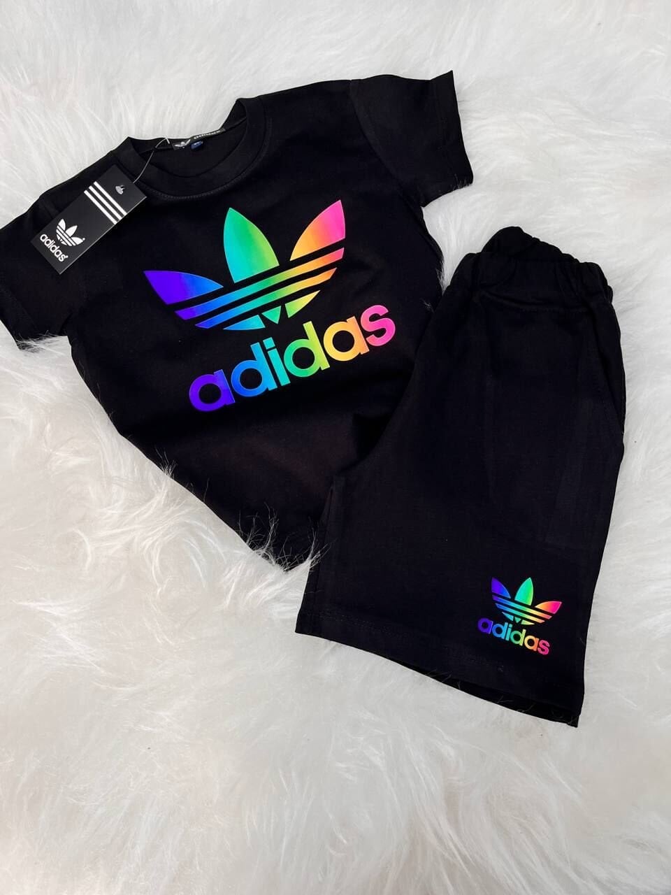 Neon yazı detaylı Unisex şortlu takım