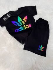 Neon yazı detaylı Unisex şortlu takım