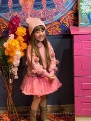 Pembe ponpon deteylıtütü etekli karnaval takım