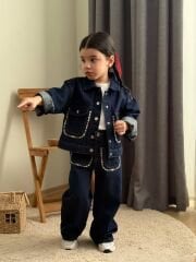 Nakış detaylı kot ceket pantolon takım(badi dahil)