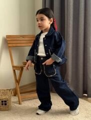 Nakış detaylı kot ceket pantolon takım(badi dahil)