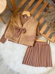 Kürk yelekli 3’lü takım