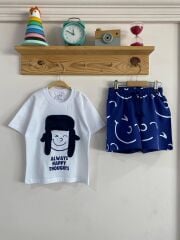 Lacivert şort beyaz tişört pamuklu takım