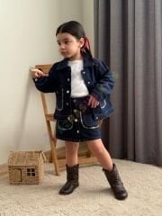 Nakış detay kot ceket ve etekli takım(badi dahil)