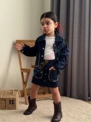 Nakış detay kot ceket ve etekli takım(badi dahil)