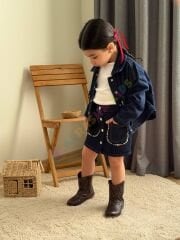 Nakış detay kot ceket ve etekli takım(badi dahil)