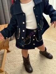 Nakış detay kot ceket ve etekli takım(badi dahil)