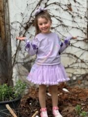 Lila ponpon detaylı tütü etekli karnaval kız takım