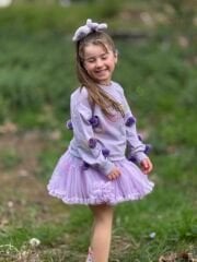 Lila ponpon detaylı tütü etekli karnaval kız takım