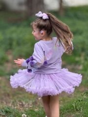 Lila ponpon detaylı tütü etekli karnaval kız takım